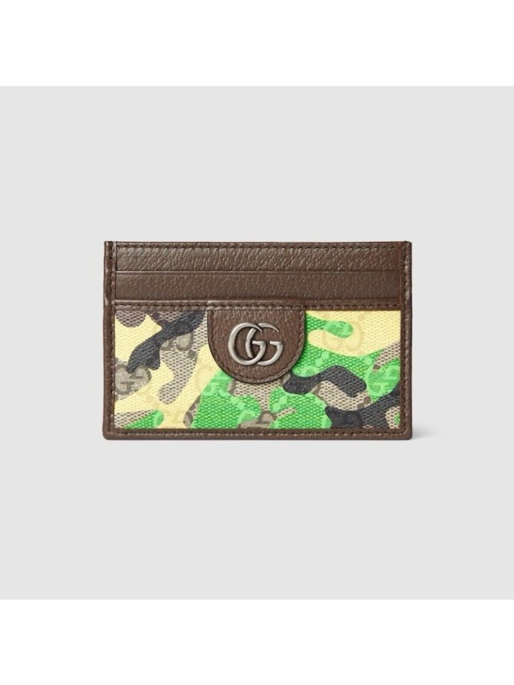 New Authentic Gucci GG Supreme Logo Card Case Walllet Brown Green Leather